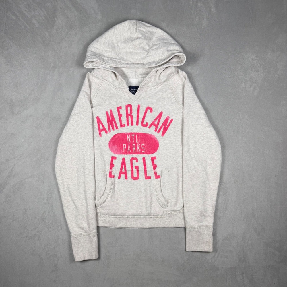Y2K Womens American Eagle National Parks Graphic Hoodie Oatmeal Small
